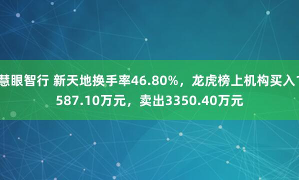 慧眼智行 新天地换手率46.80%，龙虎榜上机构买入1587.10万元，卖出3350.40万元